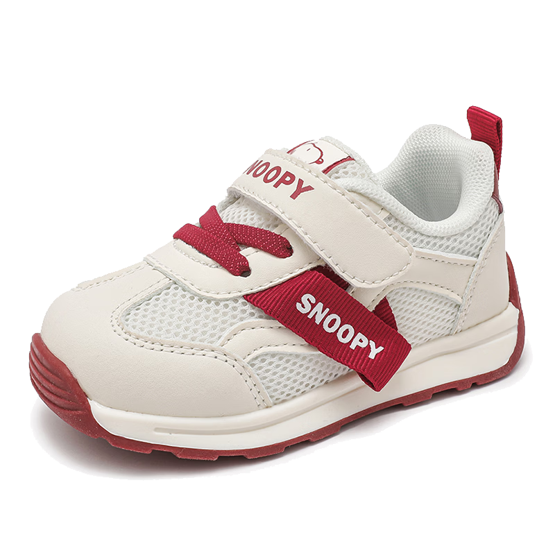 SNOOPY Baby Toddler Walking Shoes Spring Autumn Boys Soft Sole Casual Shoes Girls Children's Sports Shoes 0117 Beige/Wine Red Size 23