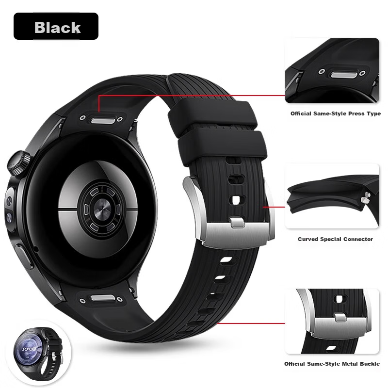 Watchbond Huawei Watch 5 46mm Men's Strap Sky Black Quick-Release Silicone Band Seamless Smart Sports Wristband