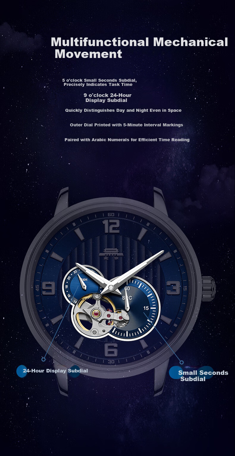 Beijing Men's Automatic Mechanical Watch Xinghai Small Seconds Transparent Luminous National Watch Birthday Gift for Men 4