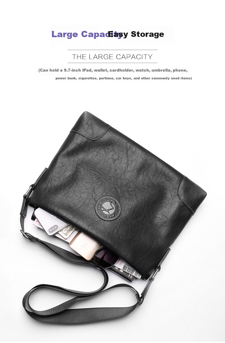 COW Men's Business Casual Shoulder Bag Crossbody Fashion Trendy C-9808 Horizontal Style 8