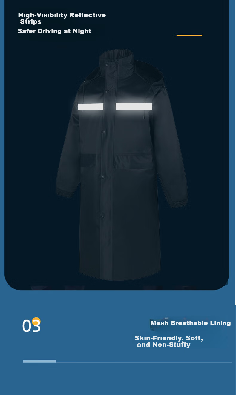 Caiyile Long Raincoat Adult Heavy Rain Flood Outdoor Construction Safety Reflective Work Rain Poncho Long Black 3XL 6