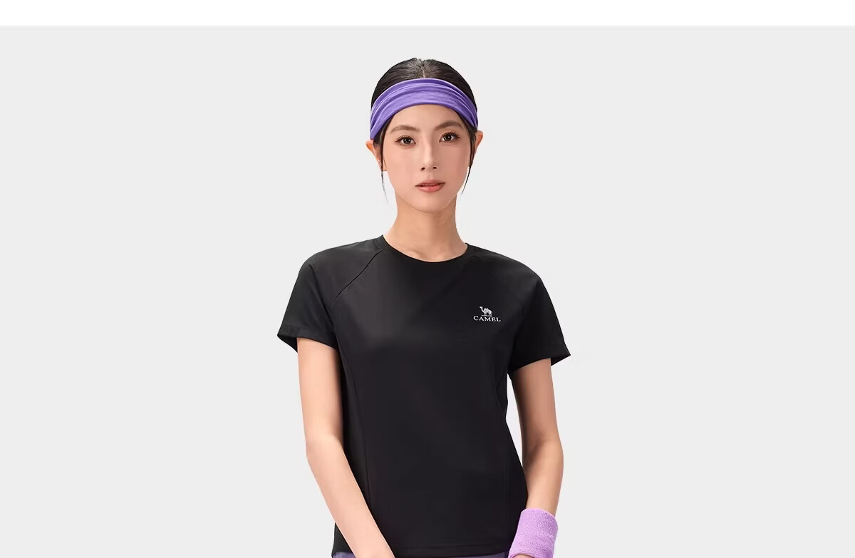 CAMEL [Toray Fabric] Outdoor Quick-Dry T-Shirt Women 2026 Spring Summer Short Sleeve Stretch Breathable Sweat-Absorbing Sports Top Men 8090 38