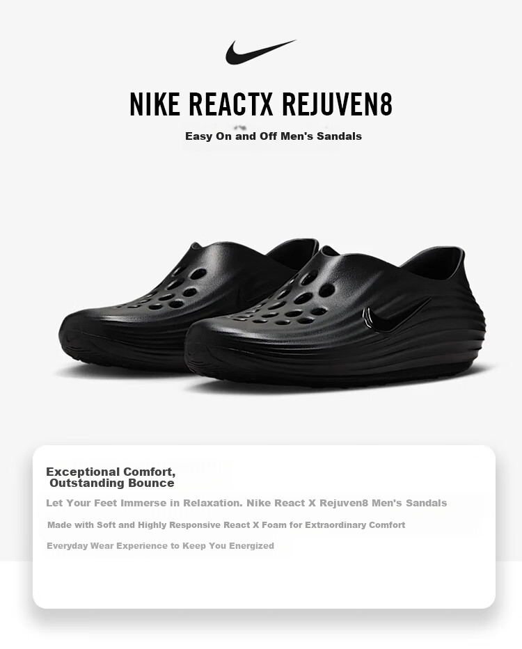 NIKE Men's Slippers Clogs REJUVEN8 Sports Shoes HV5060-001 Black/Grey 42.5 1