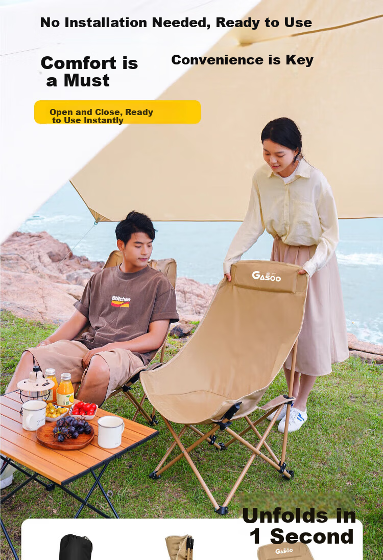 Gosoo Outdoor Folding Chair High Back Moon Chair Camping Chair with Backrest Portable Nap Folding Recliner Beach Chair 16