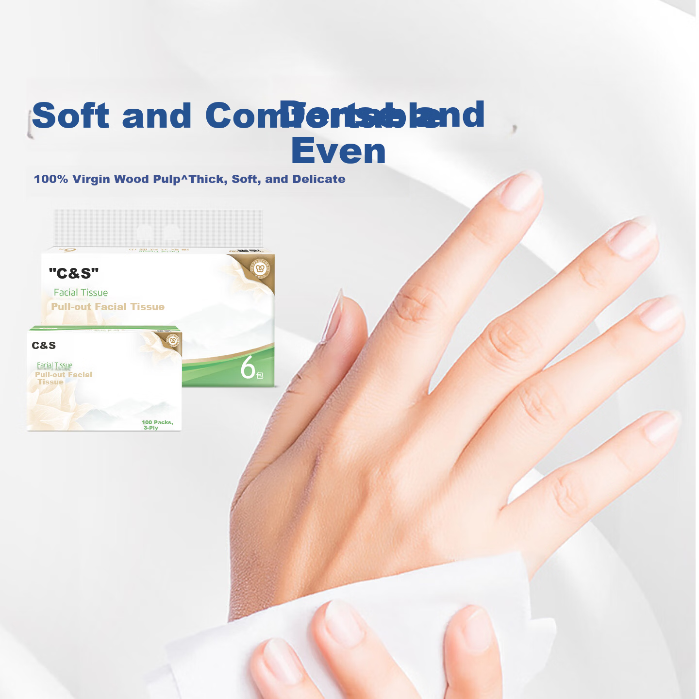 C&S 3-Ply Facial Tissue 100 Sheets x 24 Packs S Size Bulk Box for Hotel Restaurant Commercial Use Napkins