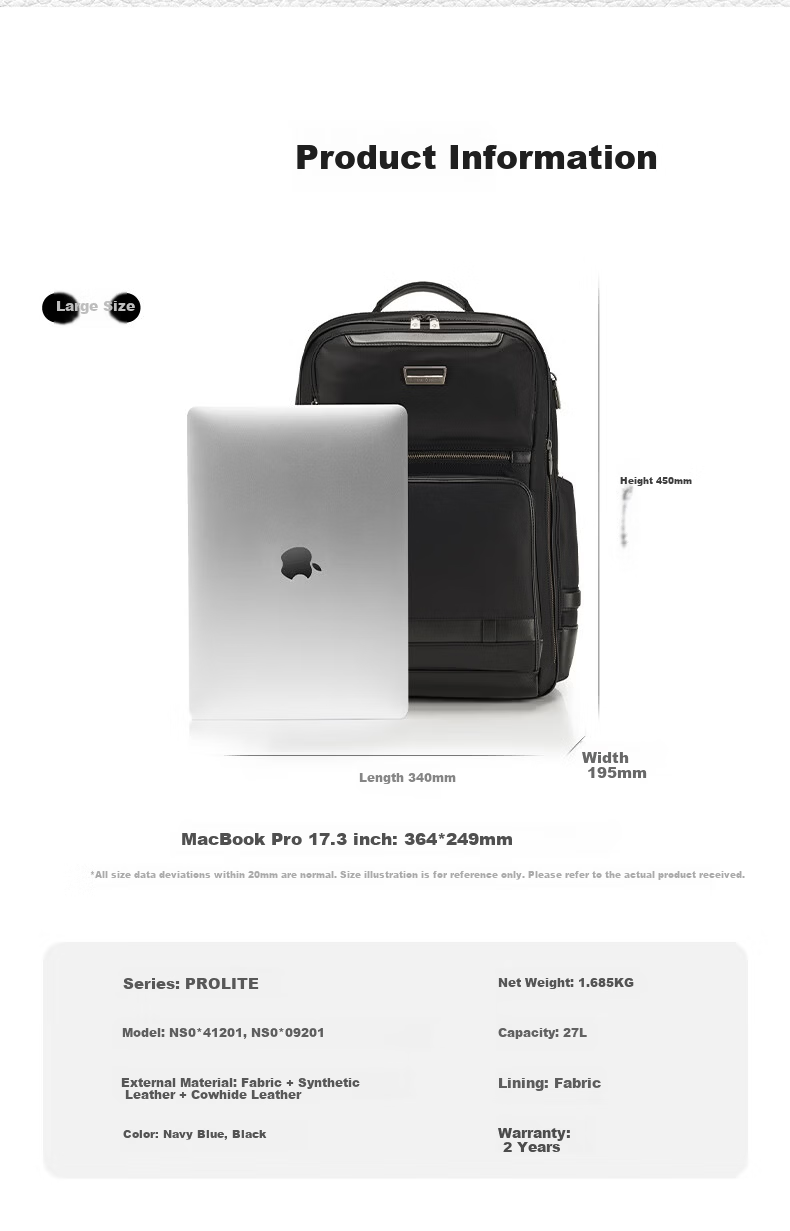 Samsonite Men's 17-inch Laptop Backpack PROLITE Business Large Capacity Casual Bag NS0 Black 7