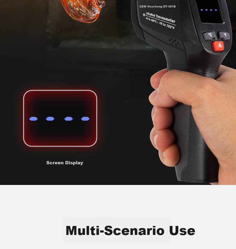 CEM DT-301A Laser Infrared Thermometer Professional High-Precision Industrial Non-Contact High-Temperature Temperature Gun Food Thermometer Kitchen Baking Water Temperature Detector 12