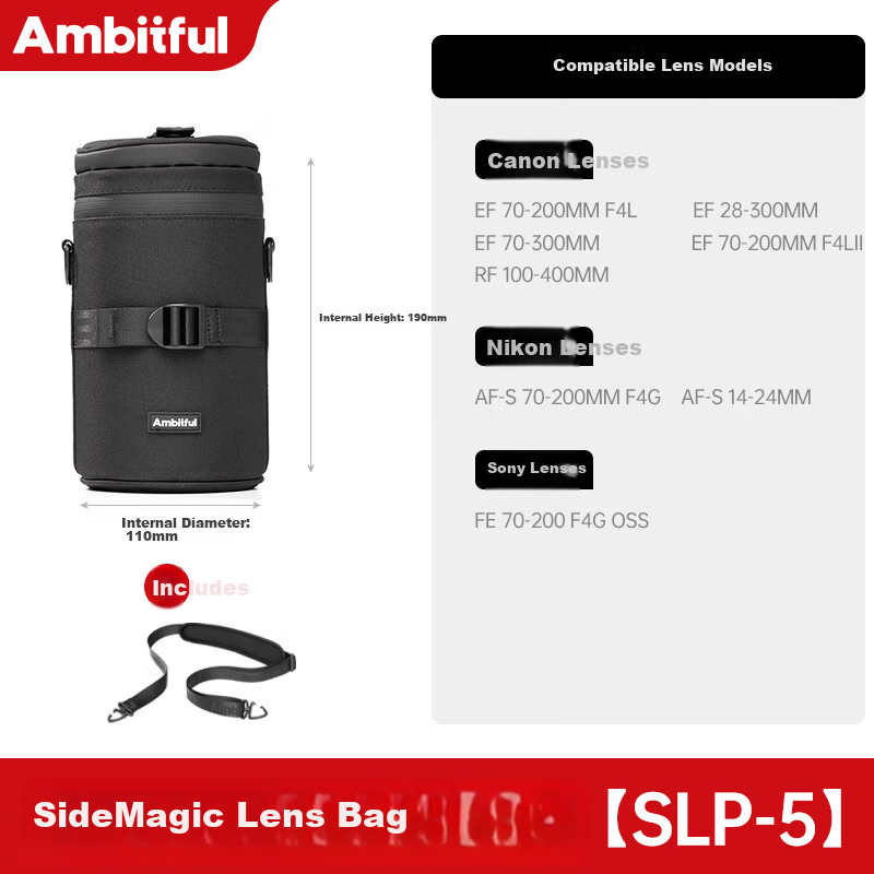 AMBITFUL Zhijie Lens Bag Storage Pouch Protective Case for Canon Nikon Sony Fuji Sigma Tamron DSLR Mirrorless Camera Lens Sleeve Barrel with Waist Hanging/Shoulder Strap