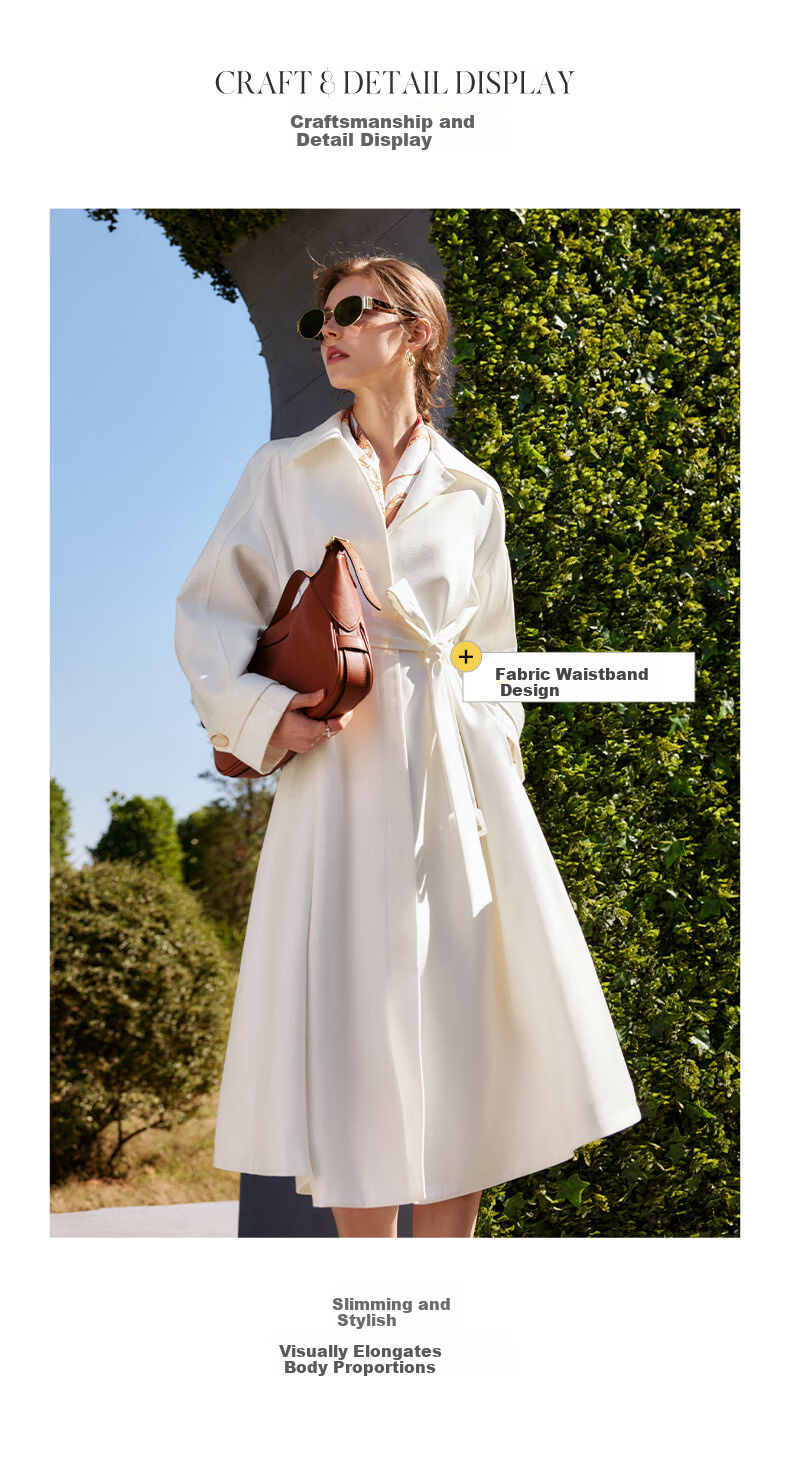 Olrain French Style Premium Trench Coat Women's Autumn Lightweight Mid-Length Coat Off-White (Second Batch) M 7