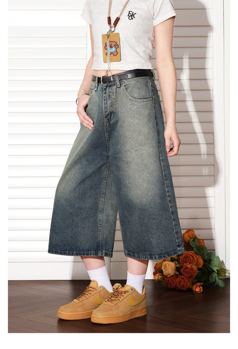ICH MODE Vintage American Style Lightweight Washed Denim Shorts Thin Women's 2026 New Versatile Seven-Point Pants Black L 16