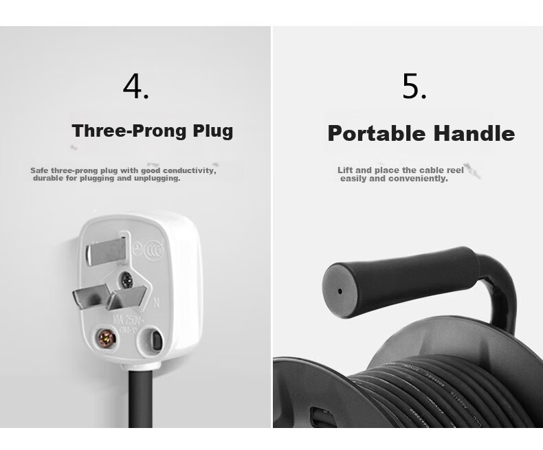 BULL GN-804D Four-Socket Five-Hole Retractable Extension Cord Reel with Overheat Protection 10A+16A High-Power Power Strip Mobile Cable Winder Empty Reel Without Cable 10