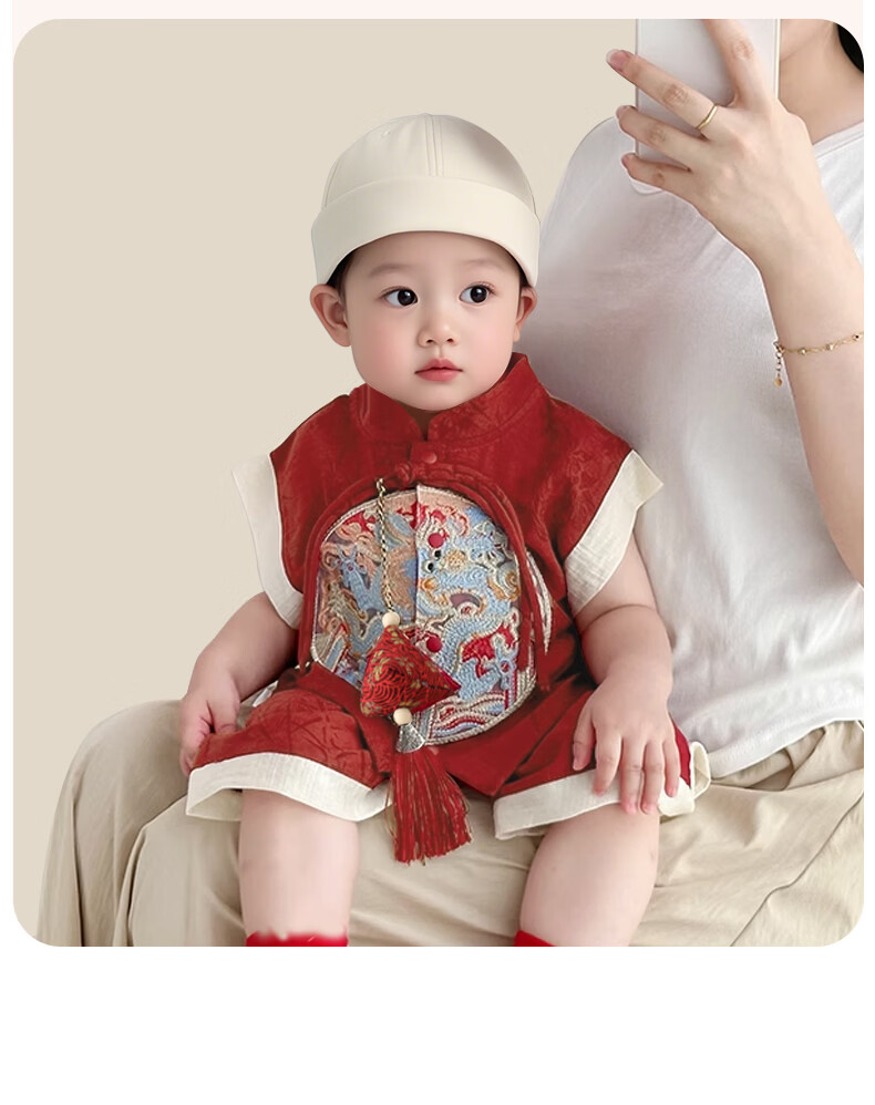 Aibao Baby Summer Romper Newborn 100 Days Birthday Traditional Chinese Style Tang Suit Jumpsuit Size 90 T170 11
