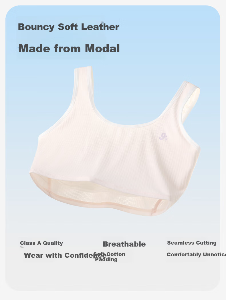 Jiusuiban 80S Modal Children's Underwear, Girls' Bra for Ages 8-10, Student School Uniform, Anti-Nipple Protrusion, Mid-Length Camisole 5