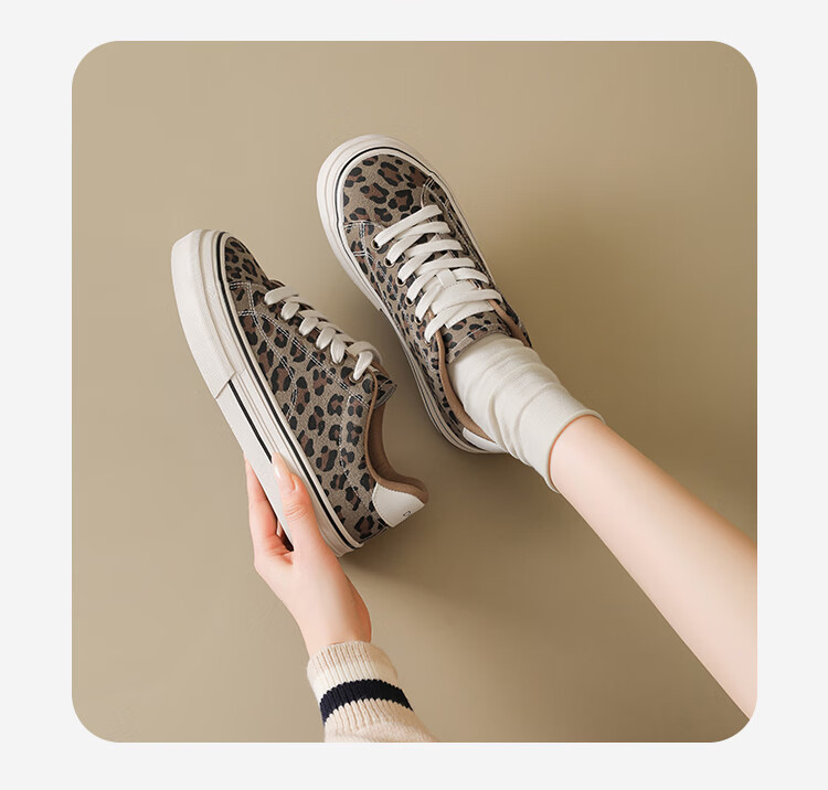 DAPHNE Women's Shoes 2026 Summer New Leopard Print Soft Sole Sneakers Casual Canvas Shoes Brown Size 38 13