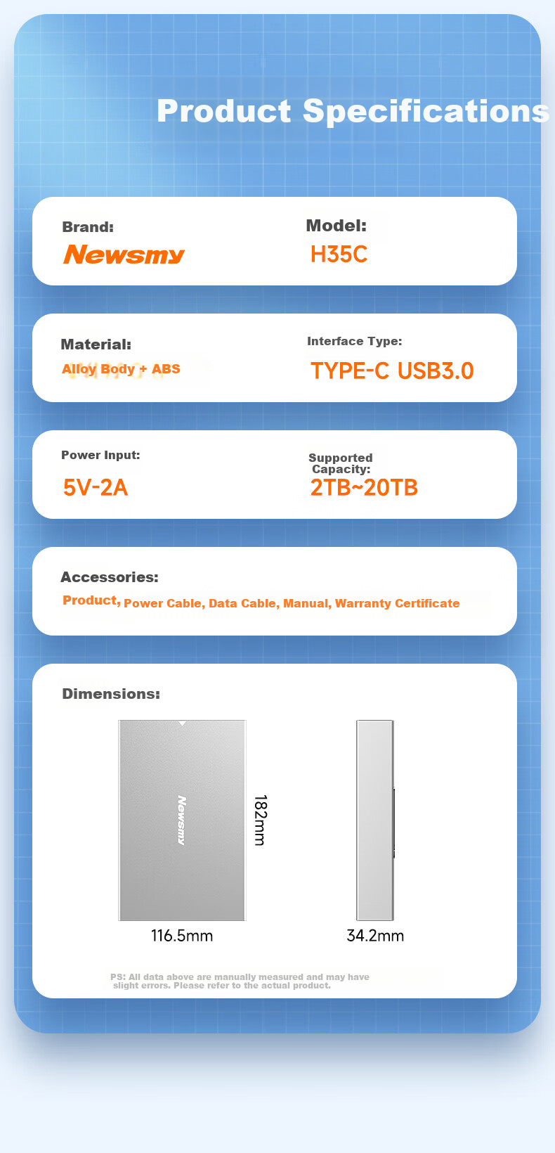 Newsmy M.2 NVMe SSD Enclosure SD01 USB 3.1 External SSD Hard Drive Case Metal Body High-Speed Read and Write 8