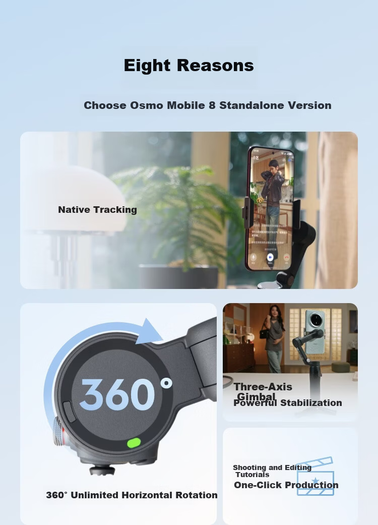 HarmonyOS Smart Choice DJI Osmo Mobile 8 Smartphone Gimbal OM8 Handheld 360° Tracking Stabilizer Anti-Shake Shooting Tool Compatible with HarmonyOS 6 2
