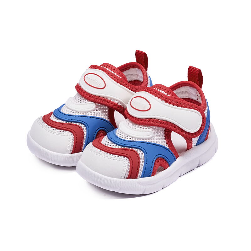 BOBDOG Children's Shoes, Baby Sandals, Toddler Walking Shoes, Summer New Style, Boys And Girls Breathable Caterpillar Shoes, White Red Blue, Size 22