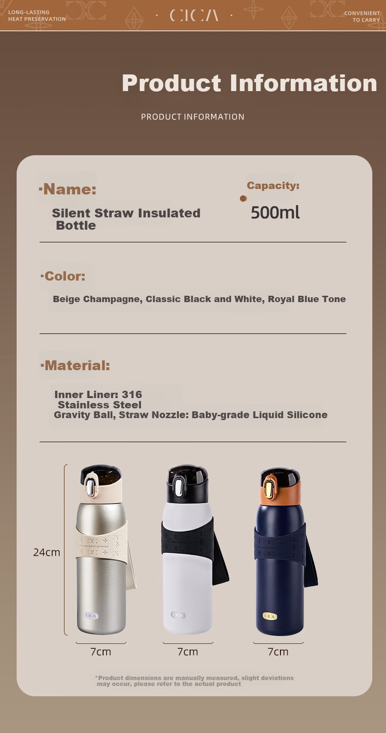 Cica Straw Insulated Water Bottle for Women High-Value Maternity Drinking Cup Adult 316 Stainless Steel 2025 18