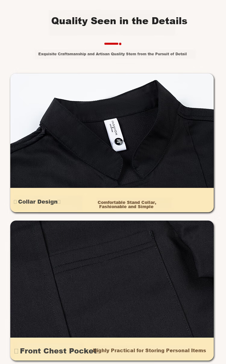 HANMANKE Summer Chef Workwear Short Sleeve Set Men Kitchen Uniform Work Clothes Custom Black Single Top 2XL 12
