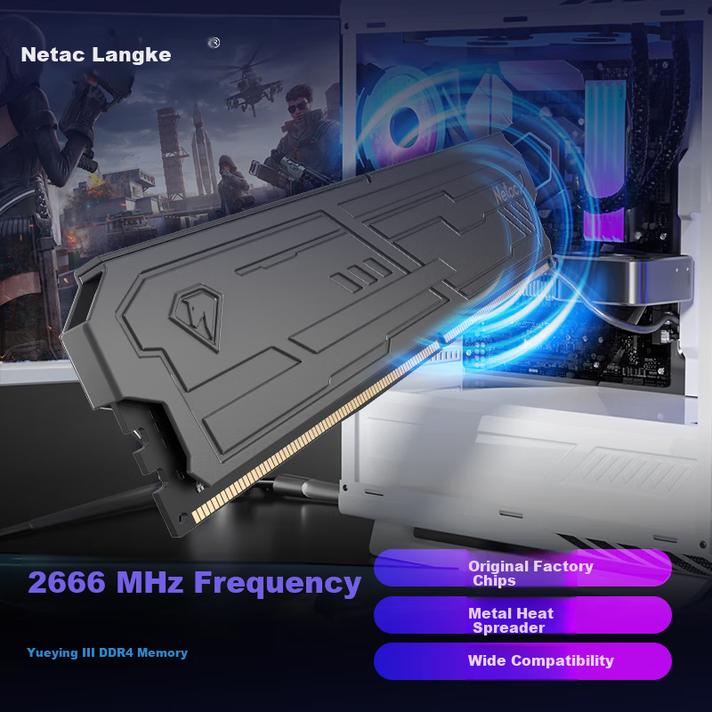 Netac 8GB DDR4 2666 Desktop RAM Yueying III Series Gaming Heat Spreader - Premium Chips (C19) Black