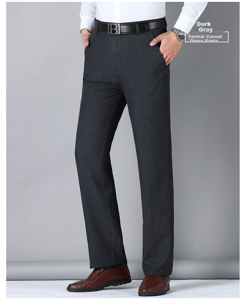 Pierre Cardin Breathable Wrinkle-Resistant Men's Summer Business Formal Straight Casual Trousers Dark Gray 33 29
