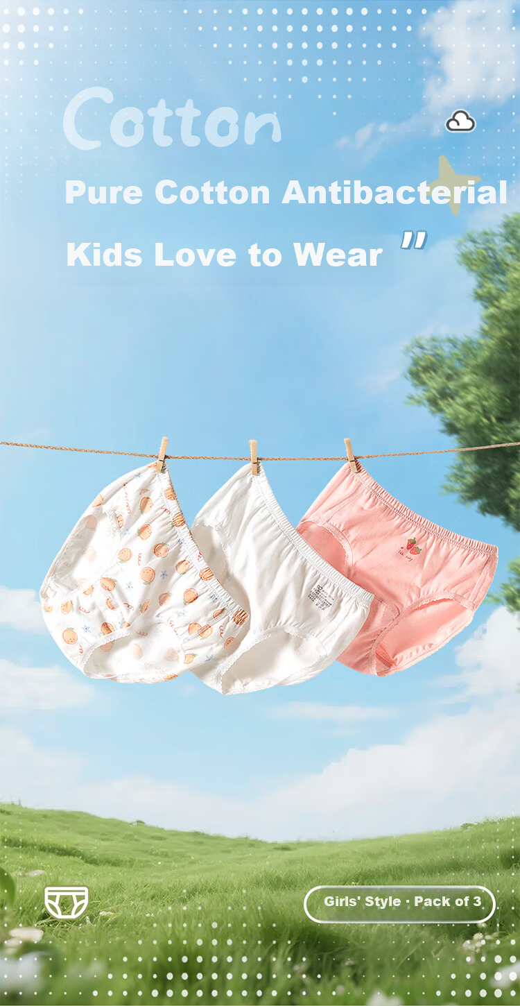 Labi Baby Kids Cotton Girls' Briefs Triangle Underwear Mid-Large Children Basic Shorts 3-Pack Uniform Color Size 150 1