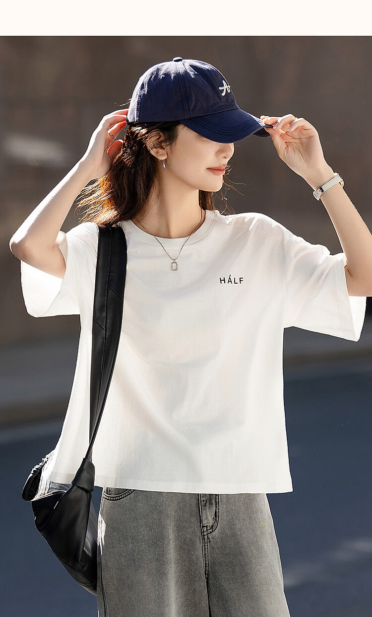Demana [Comfort 180G Pure Cotton] Summer Simple Style Letter Print Loose Fit Women's 5-Sleeve T-Shirt 15