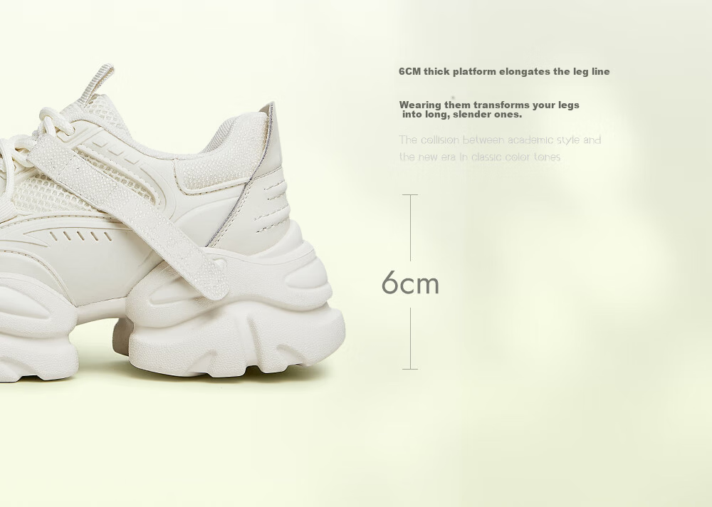 TATA Bubble Cream White Dad Sneakers Height Increasing Casual Shoes Thick Sole Versatile Sports Shoes AM5 Off-White (Single) Size 36 8