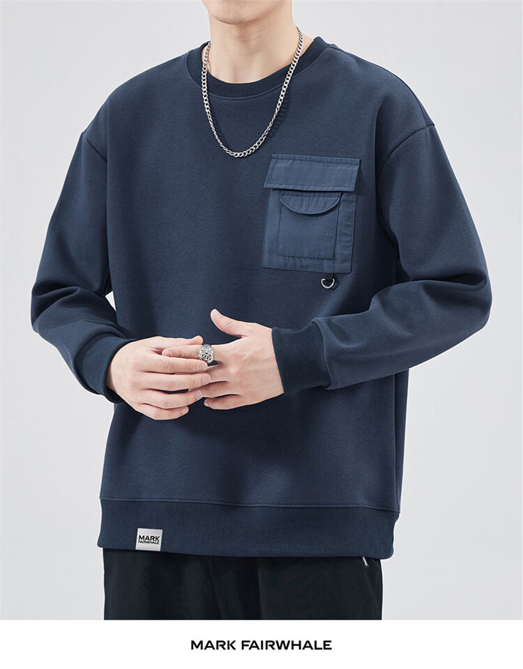 MARK FAIRWHALE Men's Sweatshirt Spring Autumn American Style Casual Long Sleeve T-Shirt Black L 5
