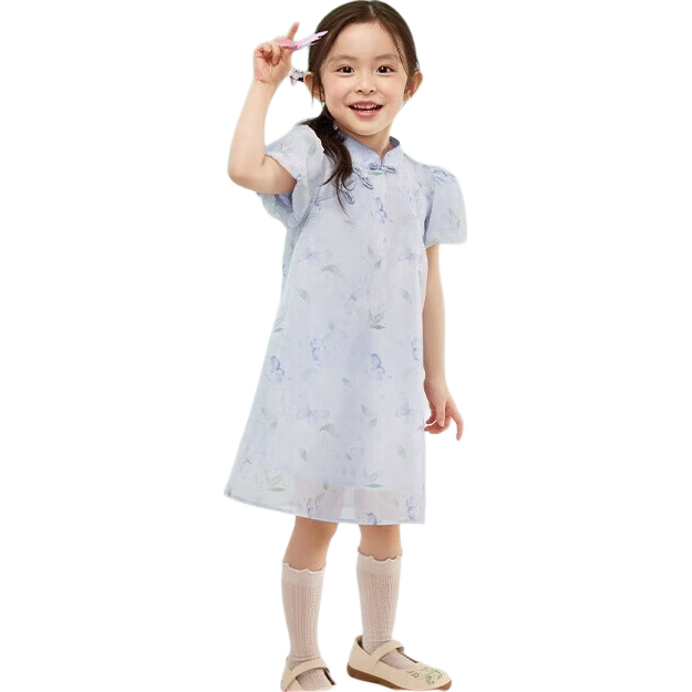 BALABALA Girls' Dress Children's Skirt 2025 Summer Stand Collar National Style New Chinese Dress 208225111035