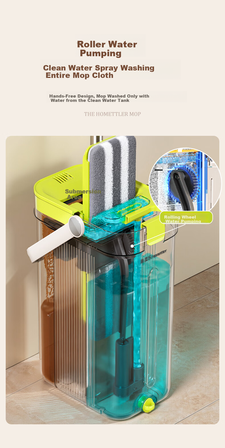HoMettler Clean And Dirty Separation Mop for Home Use, No Hand Washing Required, 2026 Scraper Bucket, Brush And Le Flat Lazy Person Mop Tool 4