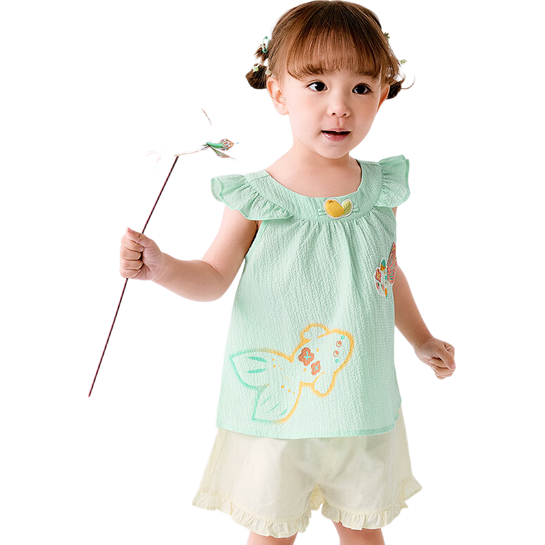 Balabala Kids Short Sleeve Set Summer Baby Toddler Girls Sweet Shirt Retro Pants Traditional Style Cute