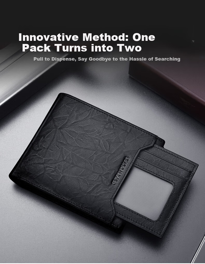 SEPTWOLVES Men's New Two-in-One Genuine Leather Large Capacity Wallet Card Holder Gift for Father Husband Birthday 2