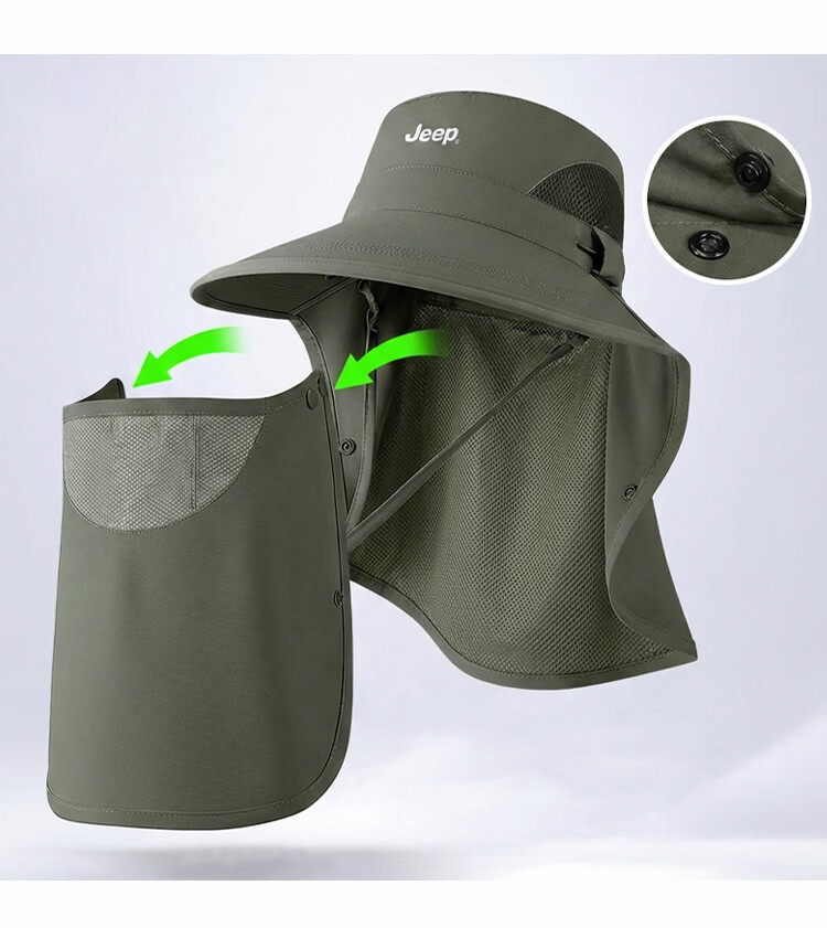 JEEP Men's Sun Protection Hat UV Protection Summer Fisherman Outdoor Hiking Wide Brim Sun Hat 32
