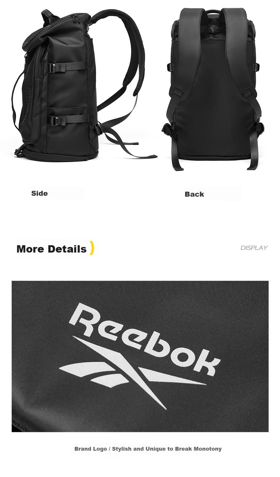Reebok Men's New Water-Resistant Sports Backpack Large Capacity Travel Handbag Light Gray 15