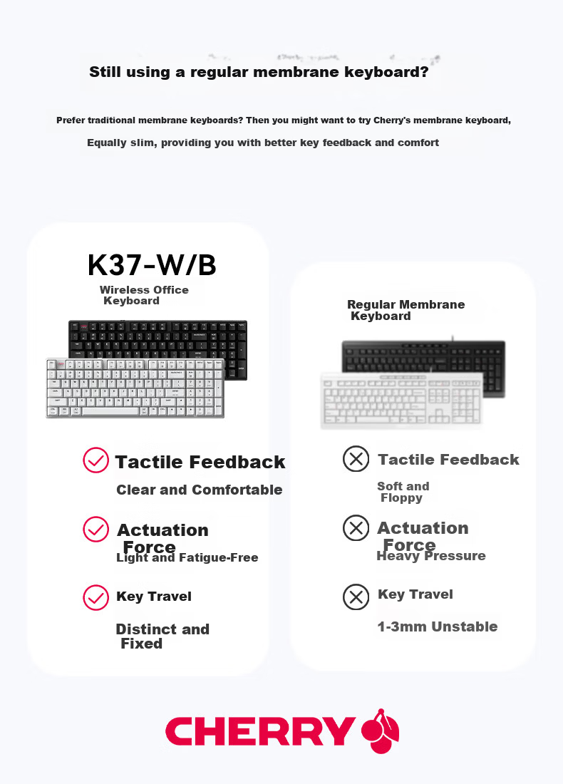 CHERRY K37W Wireless Bluetooth Tri-Mode MAC Keyboard RGB Backlit Mechanical Feel 98-Key Efficient Layout WIN/MAC Compatible 7