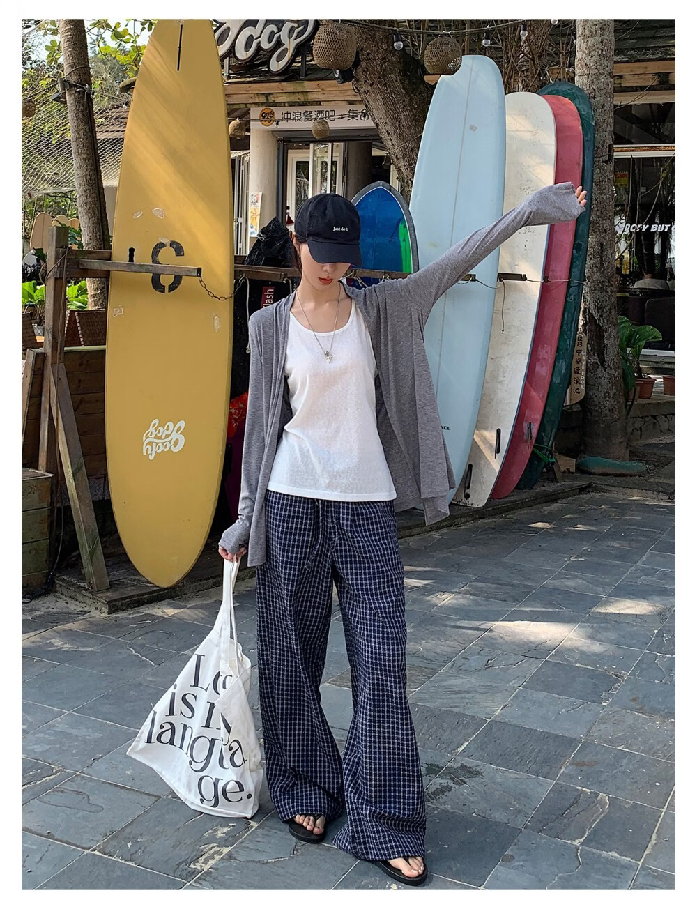 ICH MODE "Lazy Mode" Vest Set Summer Physical Sun Protection Long Sleeve T-Shirt Thin Jacket Air Conditioning Shirt White L 17