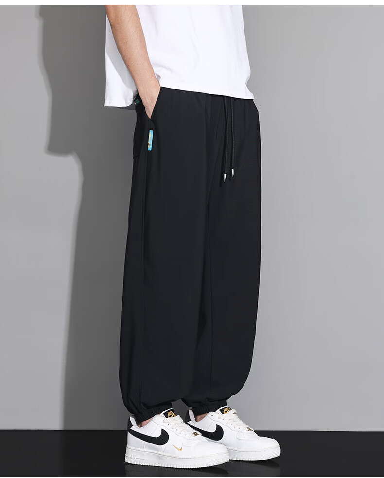 Top Youth Men's Summer Ice Silk Stretch Jogger Sports Pants Plus Size Quick-Dry Loose Casual Pants Black 8XL 5