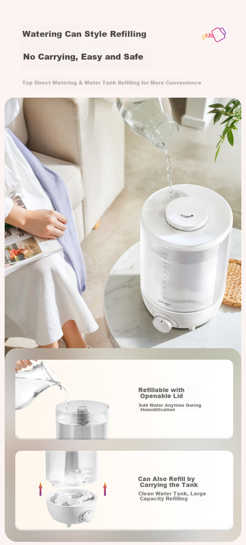Hualing Midea Water Glow Humidifier 3.5L Home Bedroom Large Mist Quiet Small Desktop Humidifier for Pregnant Women, Babies, and Kids Gift for Girls Moisturizing 6