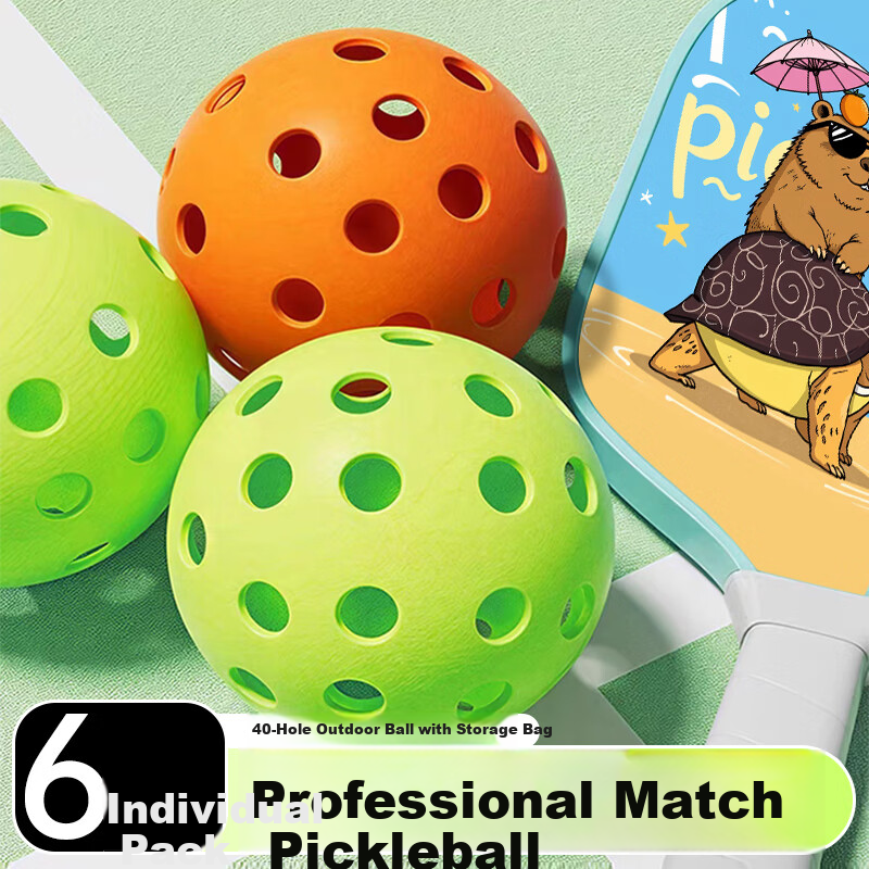 BIBIQI Pickleball Professional Indoor Outdoor 40-Hole Molded Balls Sports Equipment 6-Pack