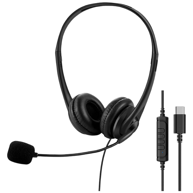 Yinwangsi [Over 1 Million Sold Online] Customer Service Headset Over-Ear Noise-Cancelling Microphone Desktop Computer Headphones 2-in-1 USB Type-C