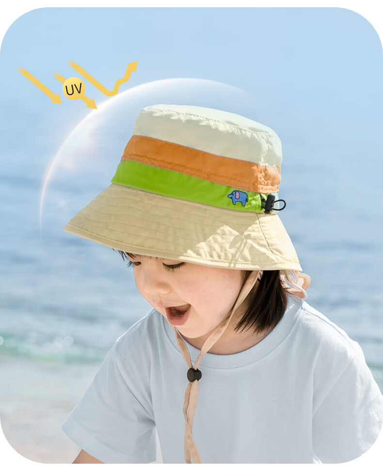 SHUKIKU Kids Sun Protection Hat UV Adjustable Breathable Bucket Hat Yellow Blue Elephant Size M 13