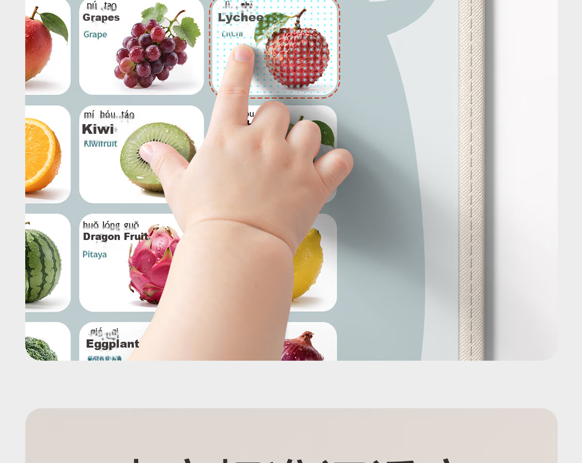 Tushushu Early Education Audio Wall Chart for Infants 0-2 Years Old - Baby Characters, Fruits, Vegetables, Animals, and Transportation Cognitive Learning Toy 12