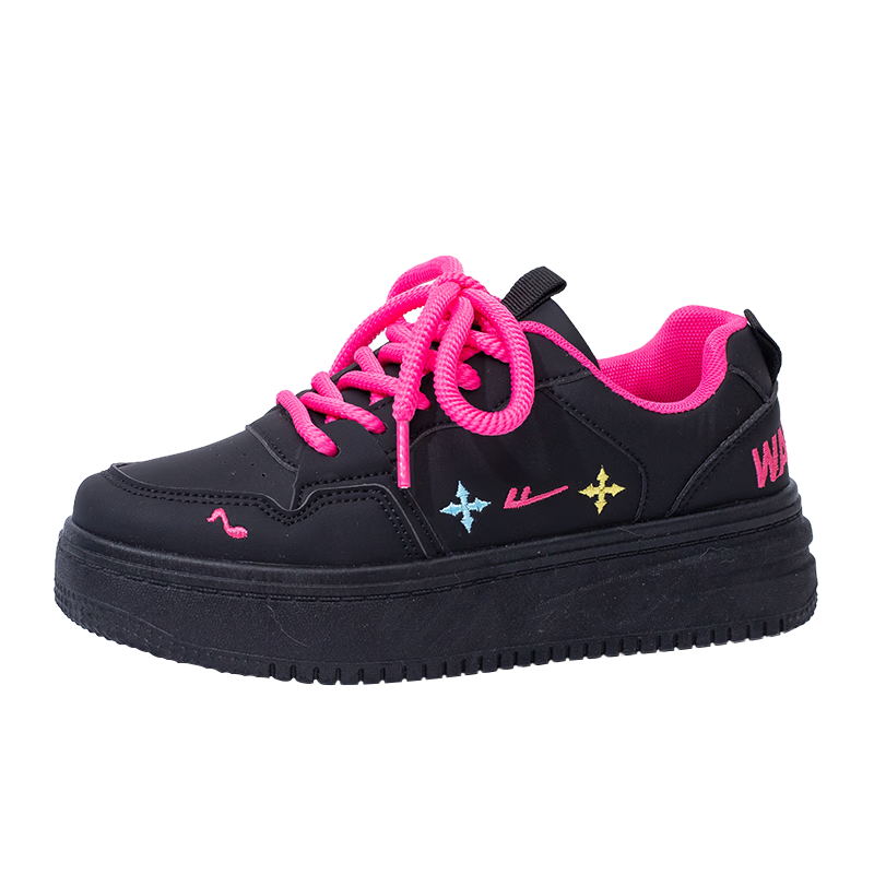 Warrior Women's Shoes, Fresh And Sweet Thick-Soled Shoes for Spring And Autumn, Versatile Casual Shoes, Student Sports Sneakers, Black, Size 36