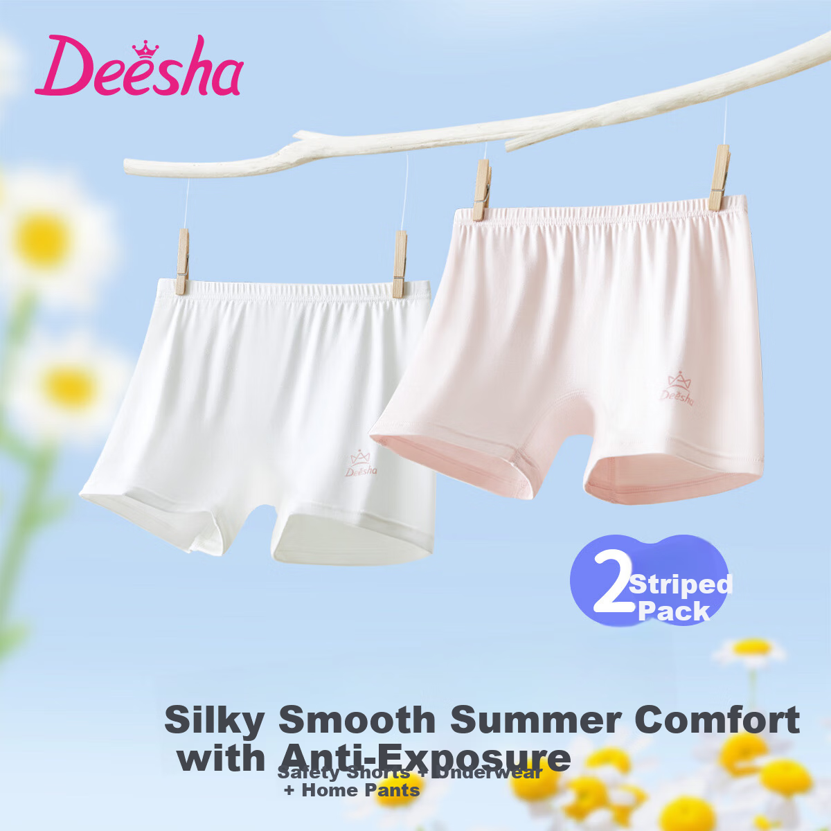 DEESHA Girls Anti-Exposure Safety Shorts Underwear 2-in-1 Summer Thin Antibacterial Crotch Boxer Briefs Children's Leggings 7A