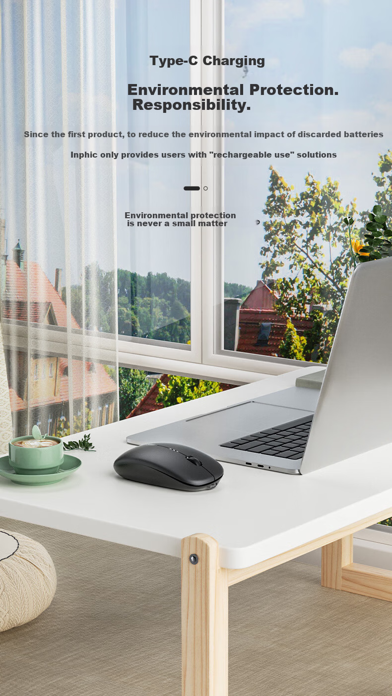 INPHIC M1 Second Generation Rechargeable Wireless Mouse Silent Office Asymmetric Ergonomic Grip Battery Display Universal for Laptop 2.4G Wireless White Apricot 7