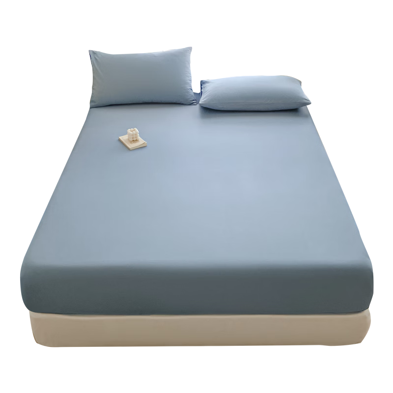 MUJI A-Class 100% Cotton Fitted Sheet Single Piece 1.8x2m Double Bed Cover Full Wrap Denim Blue