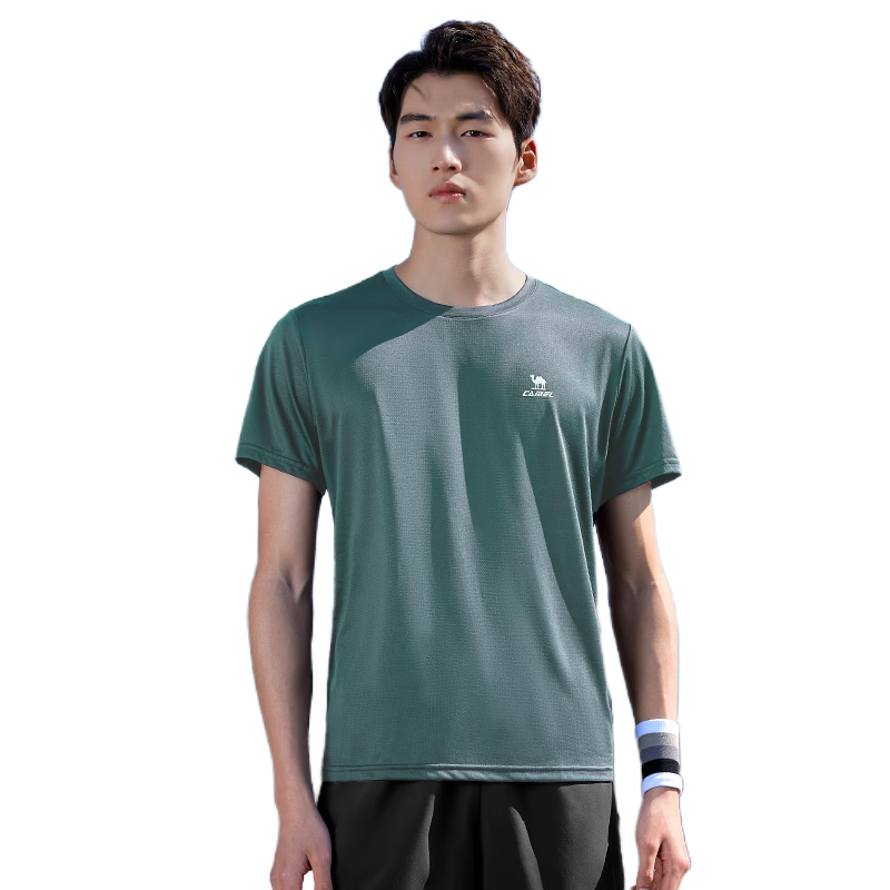 CAMEL Quick-Dry Men's Breathable Crew Neck Short Sleeve Sports T-Shirt J13BAXLN002B Lake Blue Green L