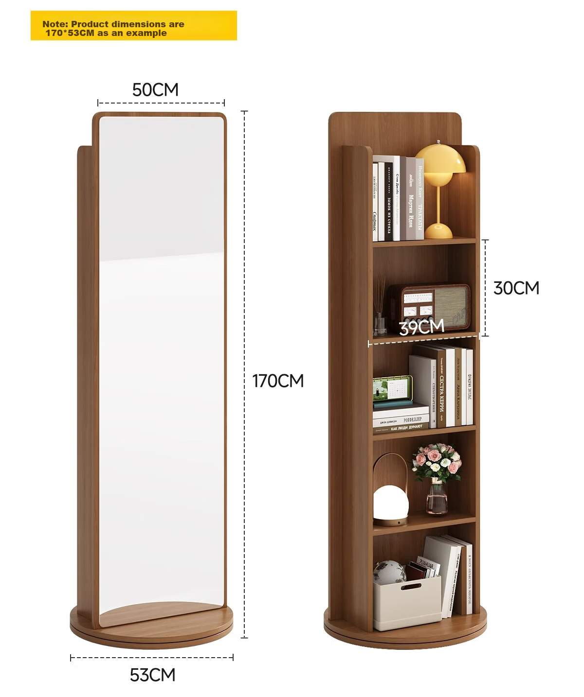 Millennium Mansion Rotating Storage Dressing Mirror Full-Length Floor Mirror with Magazine Rack Rotating Storage Fitting Mirror 165*36 White 14