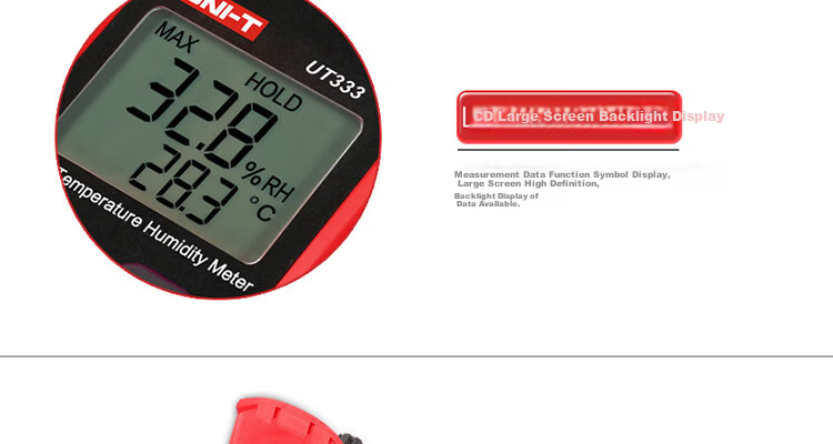 UNI-T UT333 Mini Digital Temperature and Humidity Meter Handheld Large Screen with Backlight Industrial Grade Digital Thermometer 12